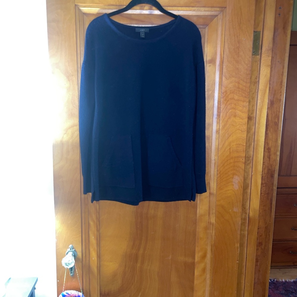 JCrew Marino Pocket Crewneck Sweater Tunic, Sz S; Navy; #03444